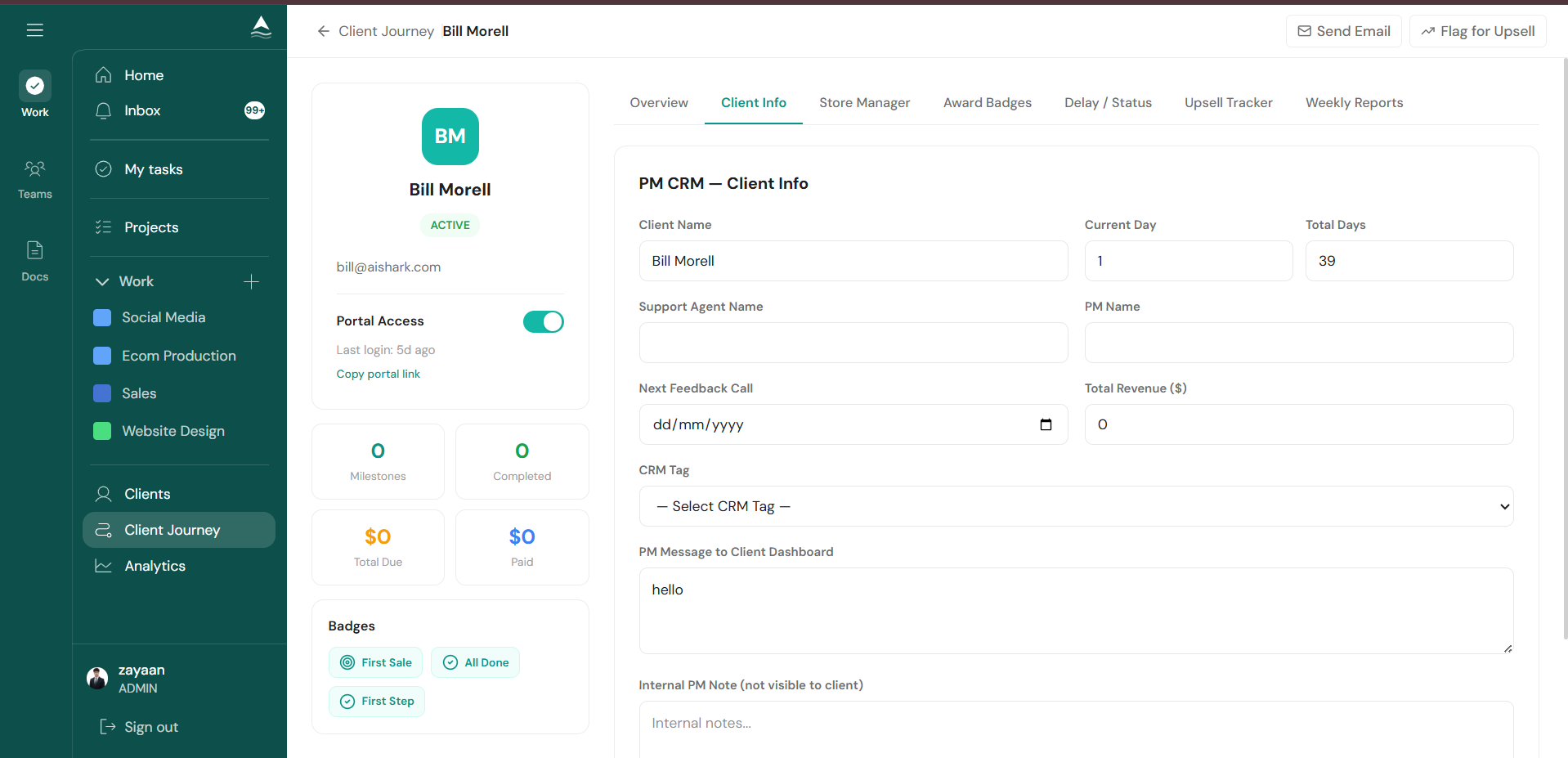 AI Sharks Flow Production Manager Portal